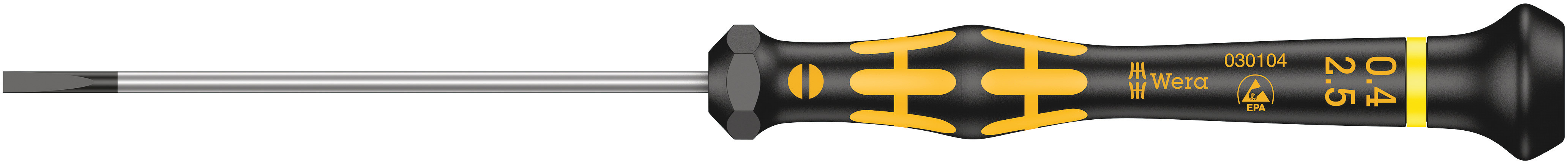Wera Slotted Precision Screwdriver, 2.5 x 0.4 mm Tip, 80 mm Blade, 177 mm Overall