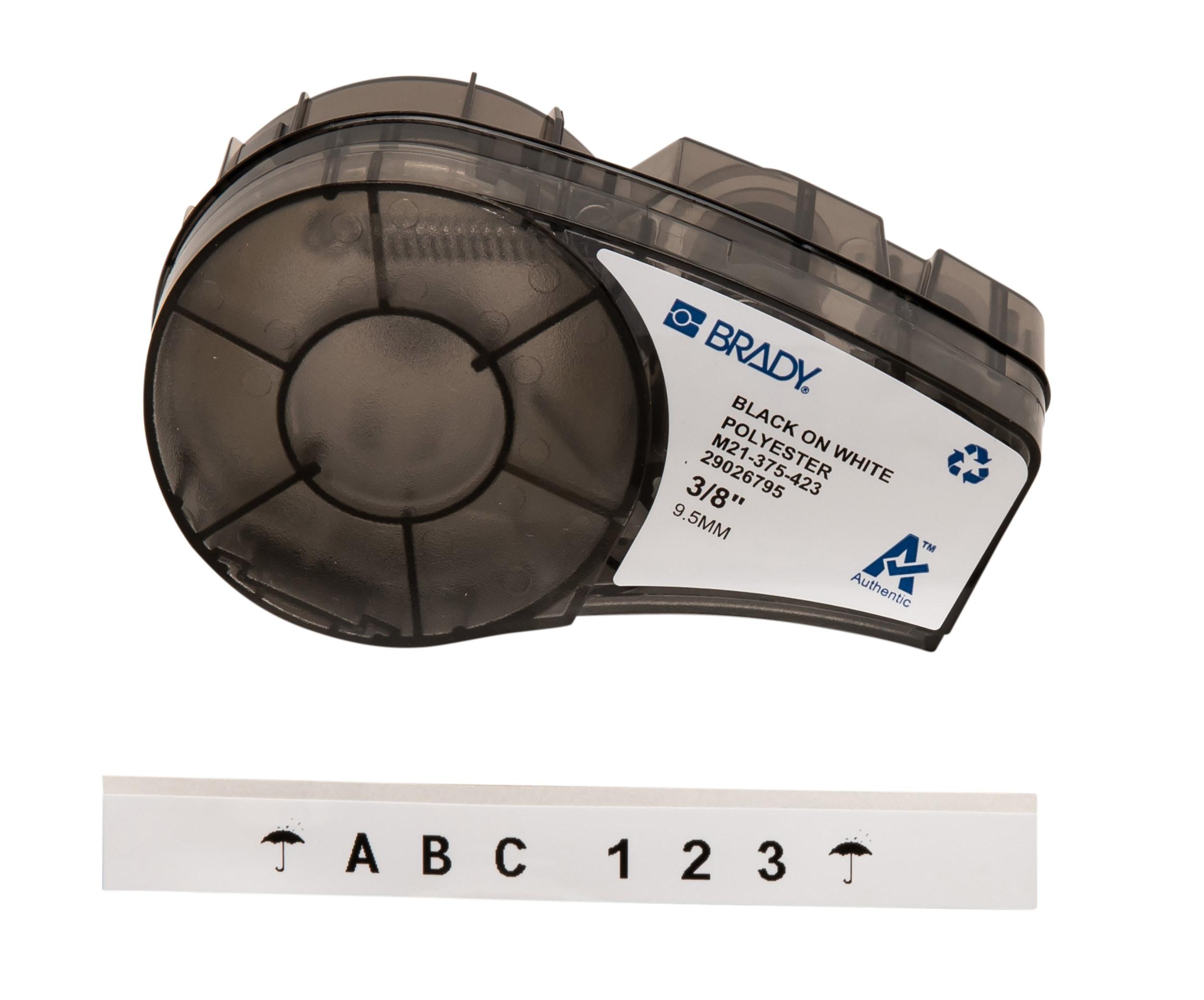 Brady B-423 Black on Black on White Label Printer Tape, 6.4 m Length, 9.53 mm Width