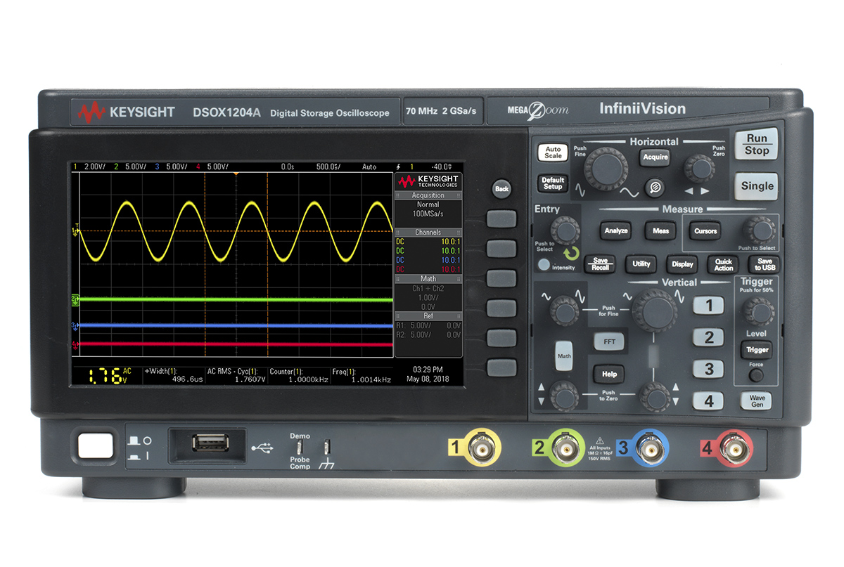 Keysight Technologies DSOX1204A InfiniiVision 1000 X Series, 70MHz Bench Oscilloscope, 4 Analogue Channels - UKAS