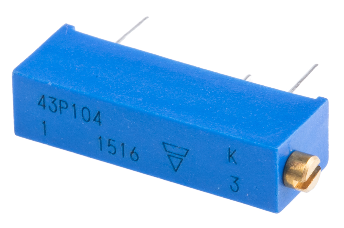 Vishay 43P Series 20-Turn Through Hole Trimmer Resistor with Pin Terminations, 100kΩ ±10% 1/2W ±100ppm/°C