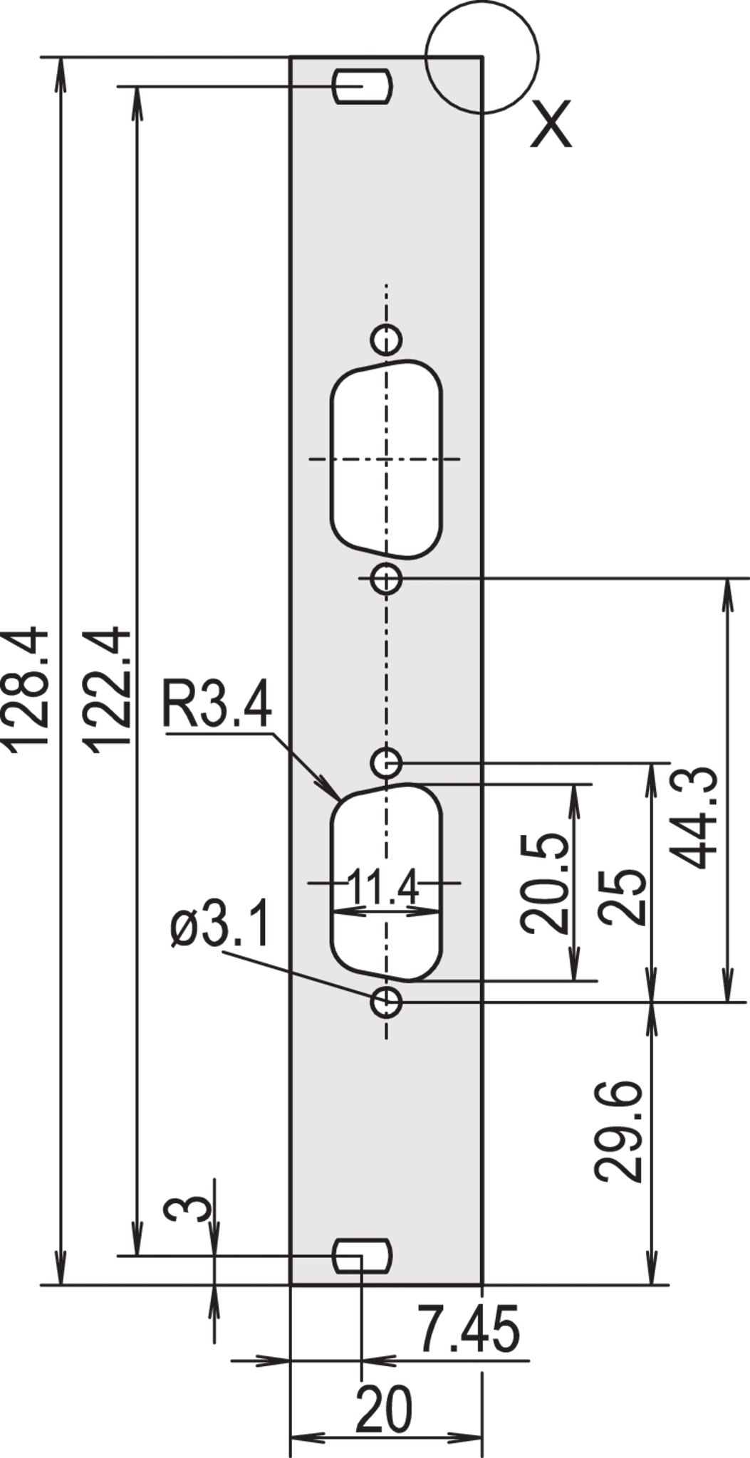nVent SCHROFF 30118 Series Aluminium Front Panel, 128.4 x 19.98mm