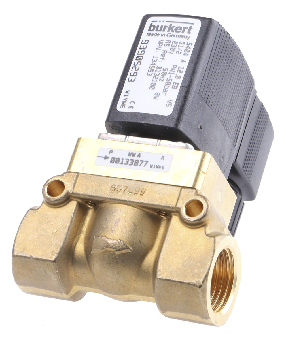 Burkert Solenoid Valve 134593, 2 Port, NC, 230 V ac