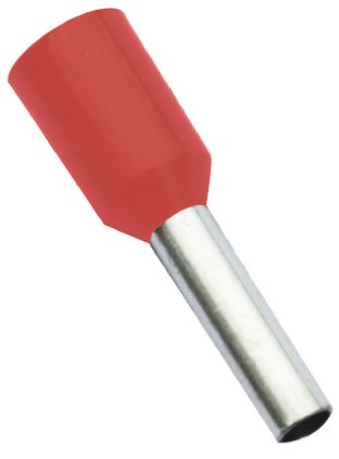 RS PRO Insulated Crimp Bootlace Ferrule, 8mm Pin Length, 1.7mm Pin Diameter, 1mm² Wire Size, Red