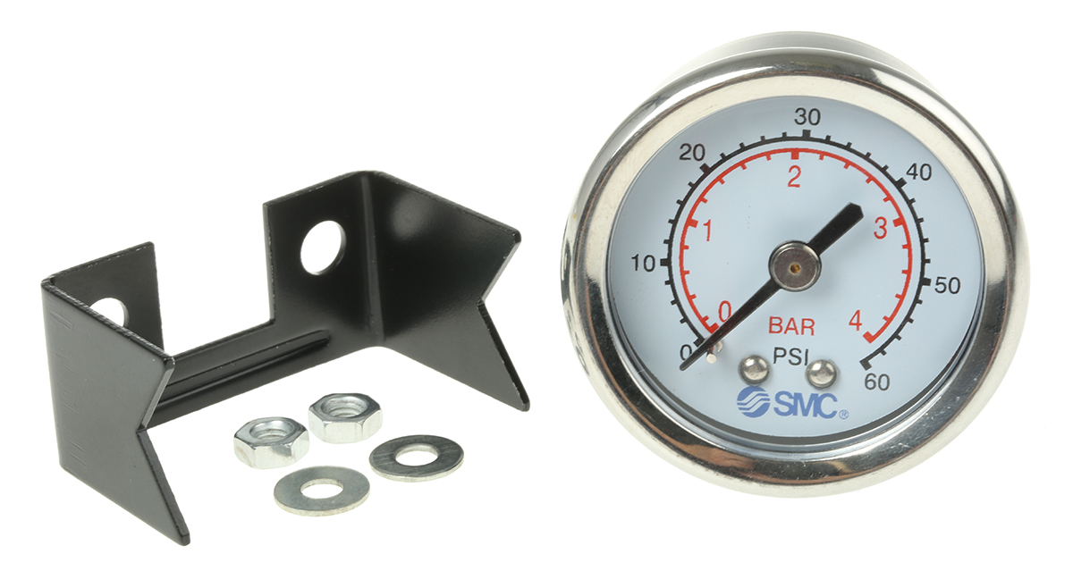 SMC One-Touch Fitting, Male or Female Inlet, R(Pt) Threaded Pressure Gauge 40 mm 10 bar