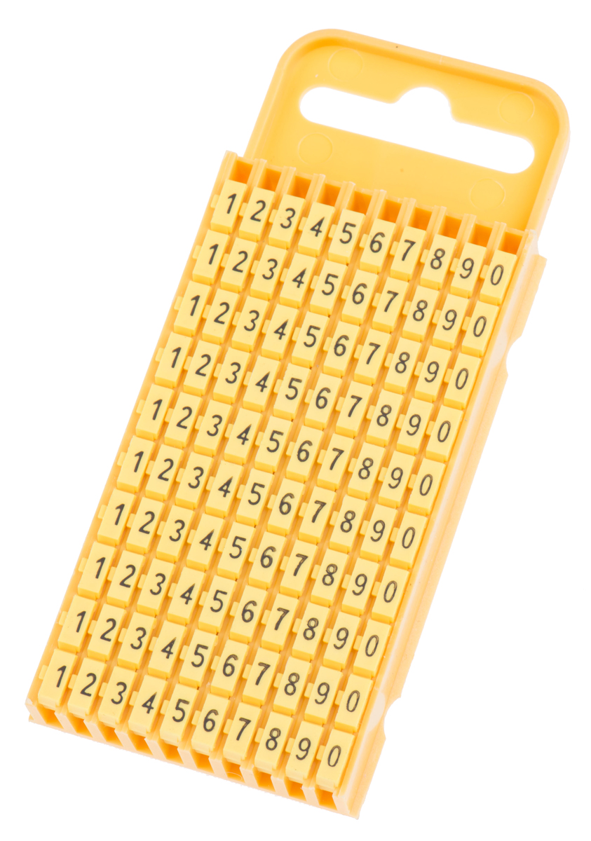 HellermannTyton WIC3 Snap On Cable Markers, Yellow, Pre-printed "0 → 9", 4.3 → 5.3mm Cable, 561-03101