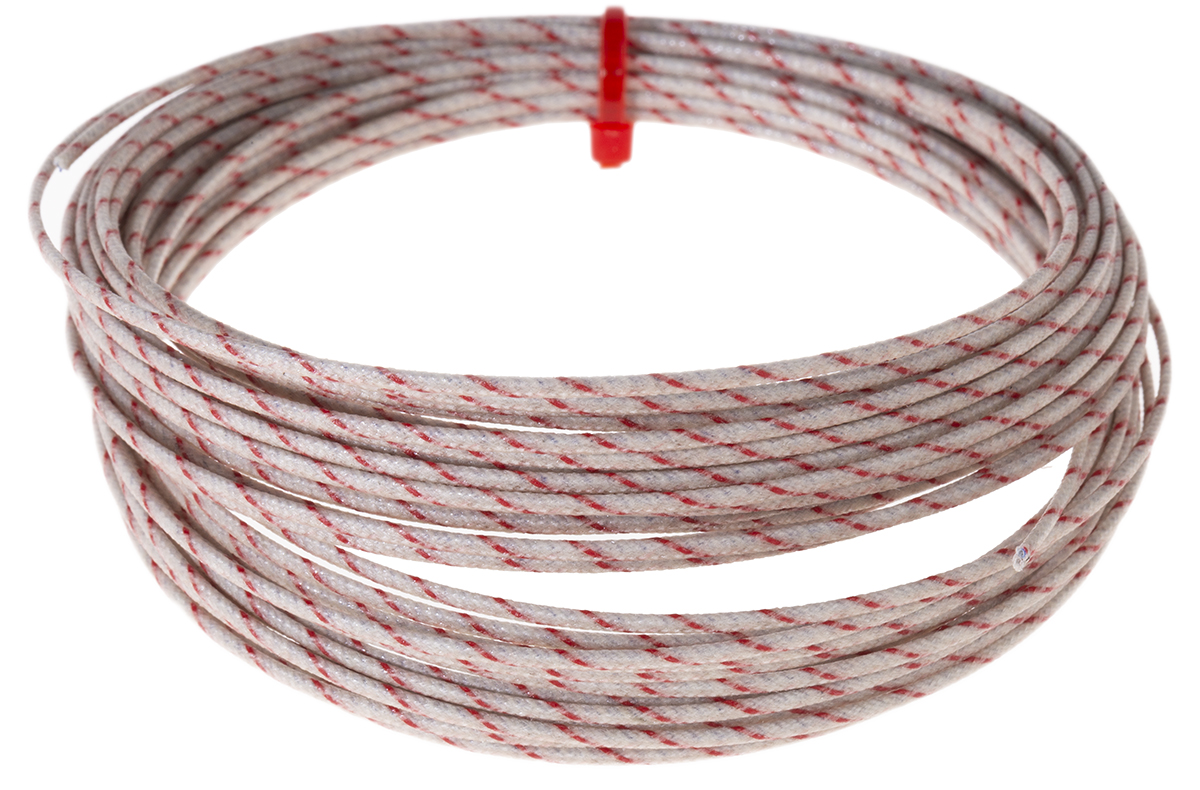 RS PRO Type K Thermocouple Cable/Wire, 10m, Unscreened, Glass Fibre Insulation, +350°C Max, 1/0.315mm