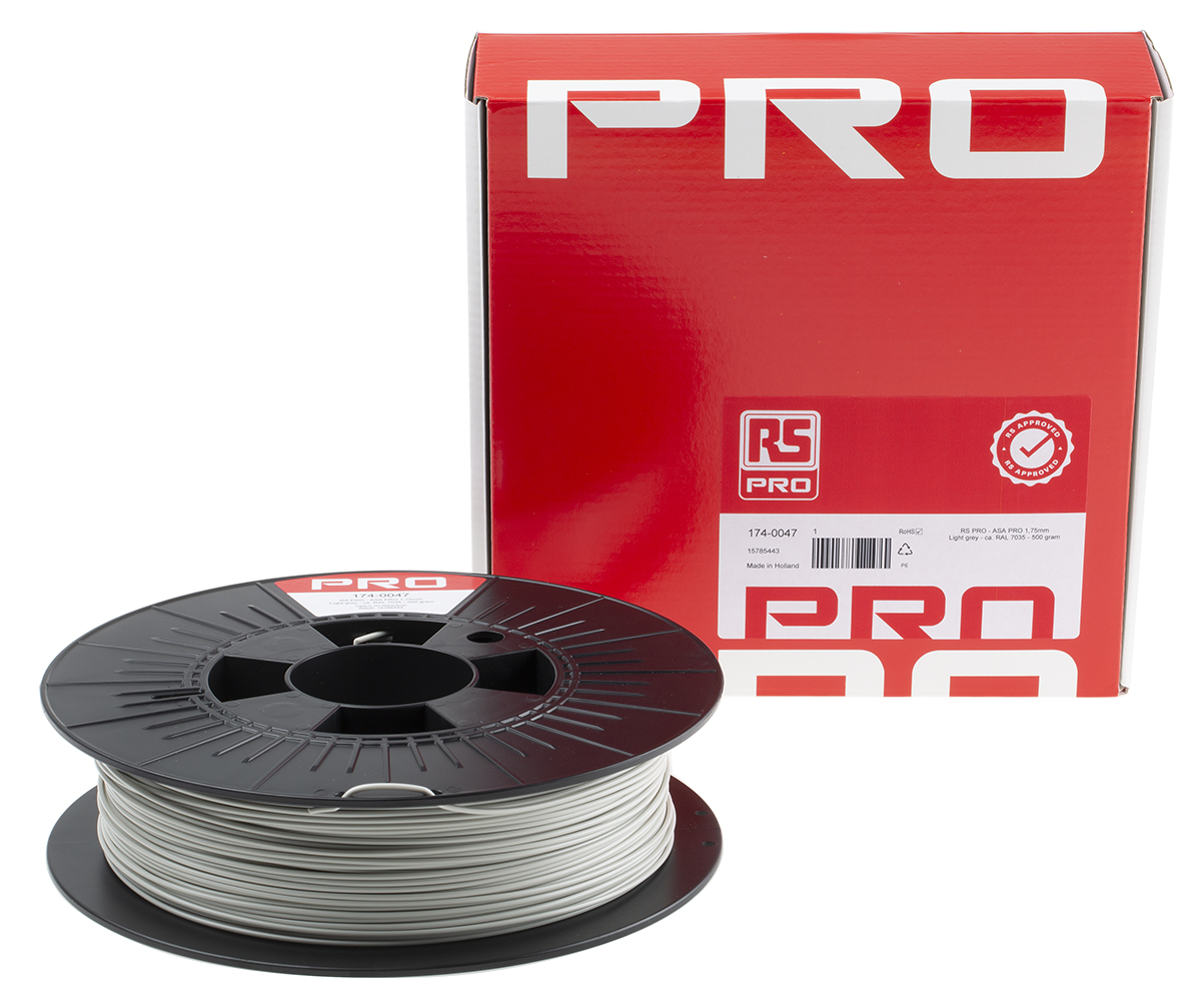 RS PRO 1.75mm Grey ASA 3D Printer Filament, 500g