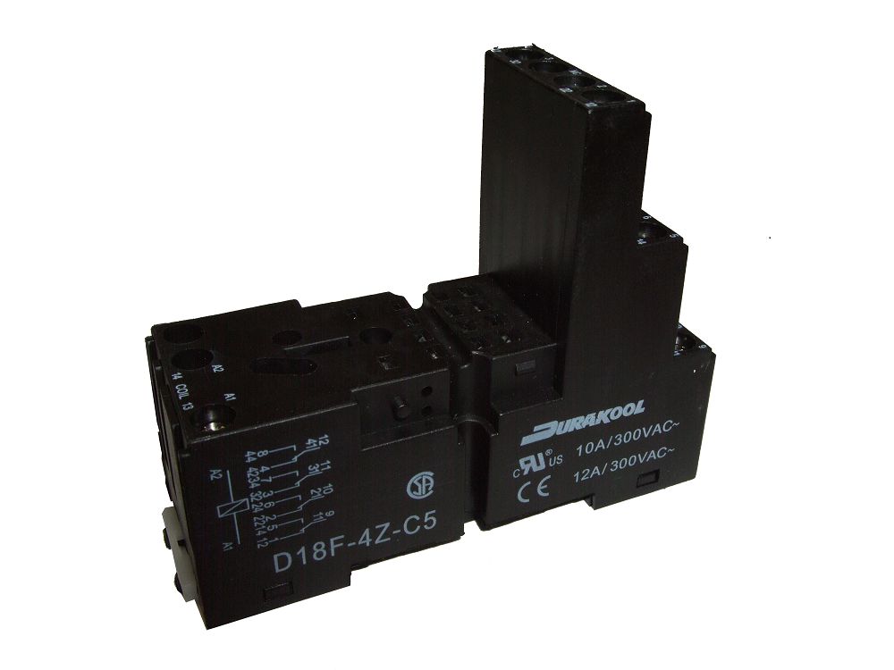 Durakool D14F 14 Pin 250V ac DIN Rail Relay Socket, for use with DX4, DXN Relays