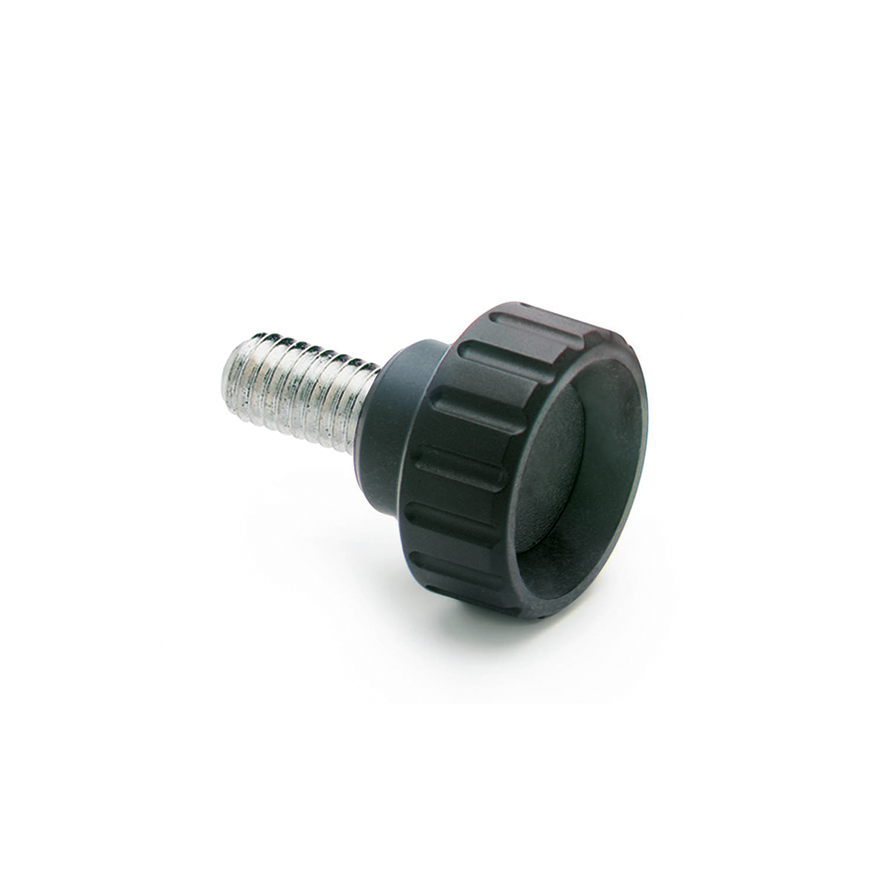 Elesa 6591 Black Polyamide Based Technopolymer Round Knob, M6 x 40, Threaded Stud