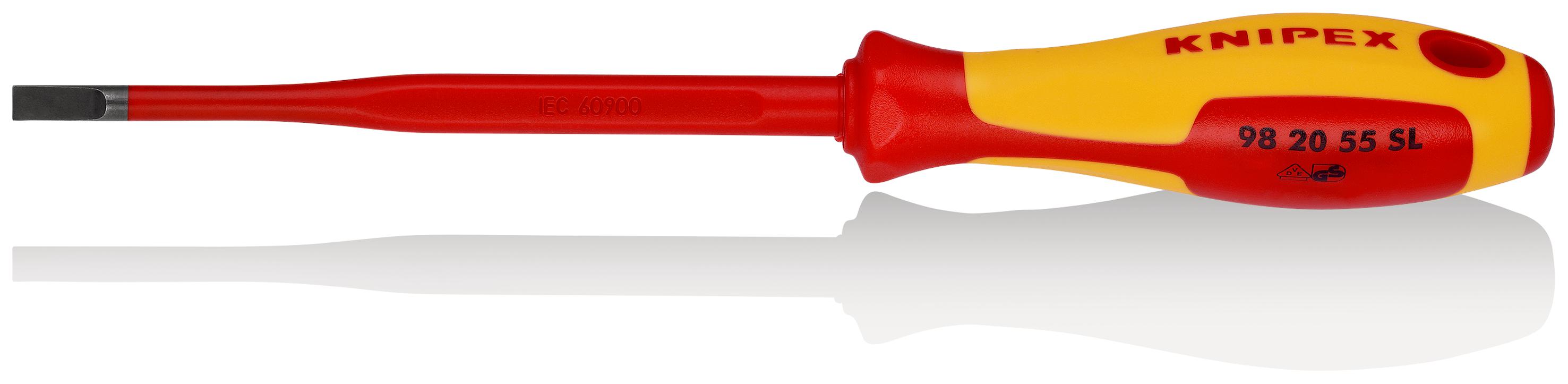 Knipex Slotted Insulated Screwdriver, 5,5 mm Tip, 125 mm Blade, VDE/1000V, 232 mm Overall