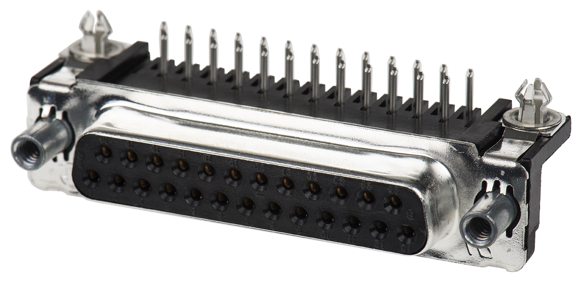 TE Connectivity Amplimite HD-20 25 Way Right Angle Through Hole D-sub Connector Socket, 2.75mm Pitch, with 4-40 UNC