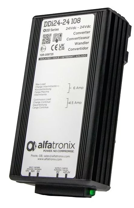 Alfatronix Ltd DDI DC-DC Converter, 24V dc/ 4.5A Output, 24 V dc Input, 108W, Clip Mount, +80°C Max Temp -25°C Min Temp