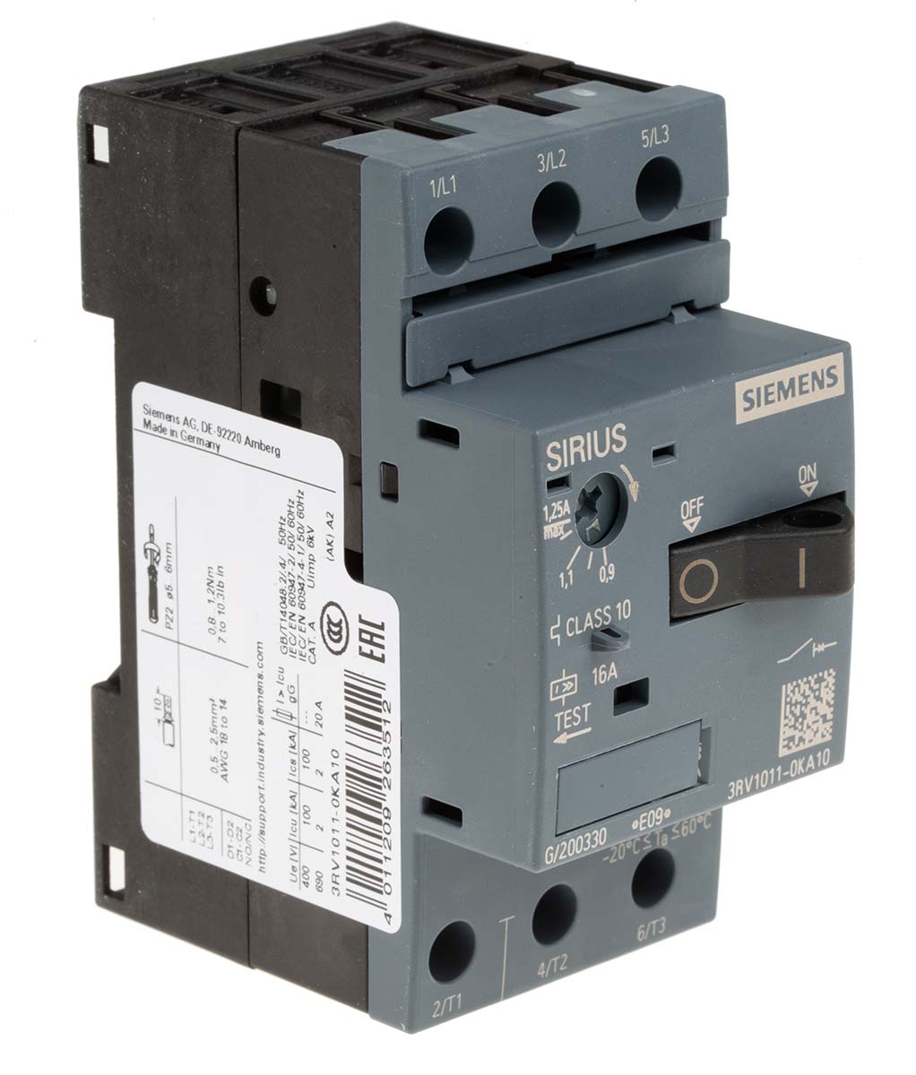 Siemens 0.9 → 1.25 A SIRIUS 3RV Motor Protection Circuit Breaker, 690 V
