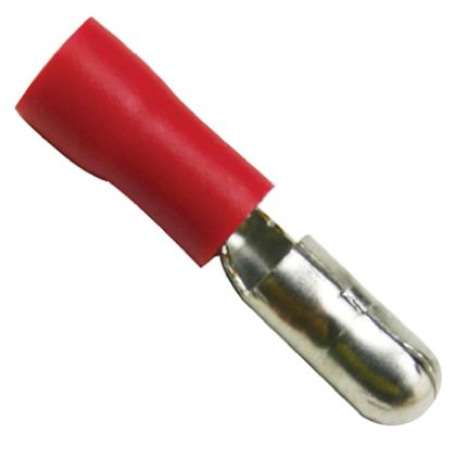 RS PRO Insulated Male Crimp Bullet Connector, 0.5mm² to 1.5mm², 22AWG to 16AWG, 4.3mm Bullet diameter, Red