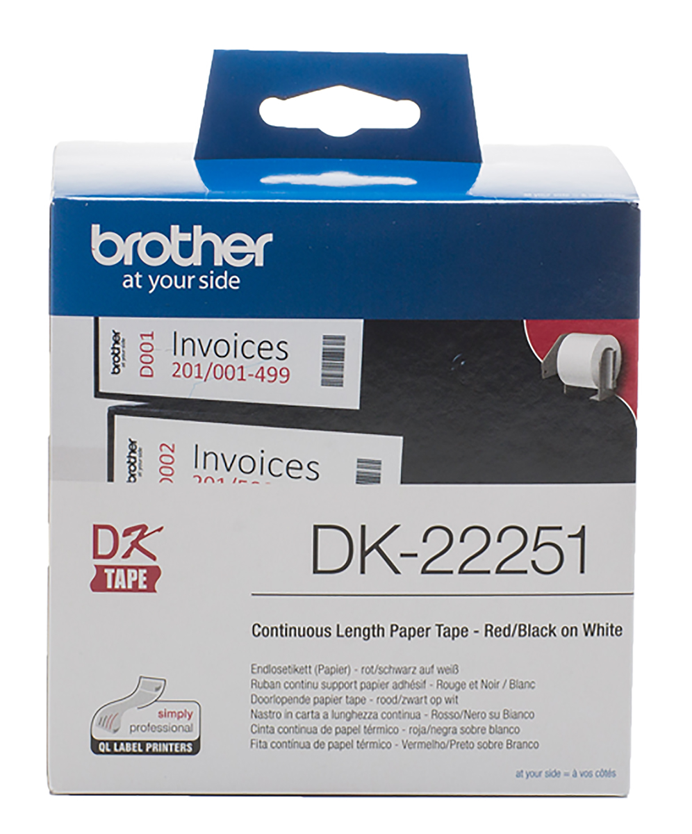 Brother White Black, Red Print Label Roll, 62mm Width, 1 Roll Qty