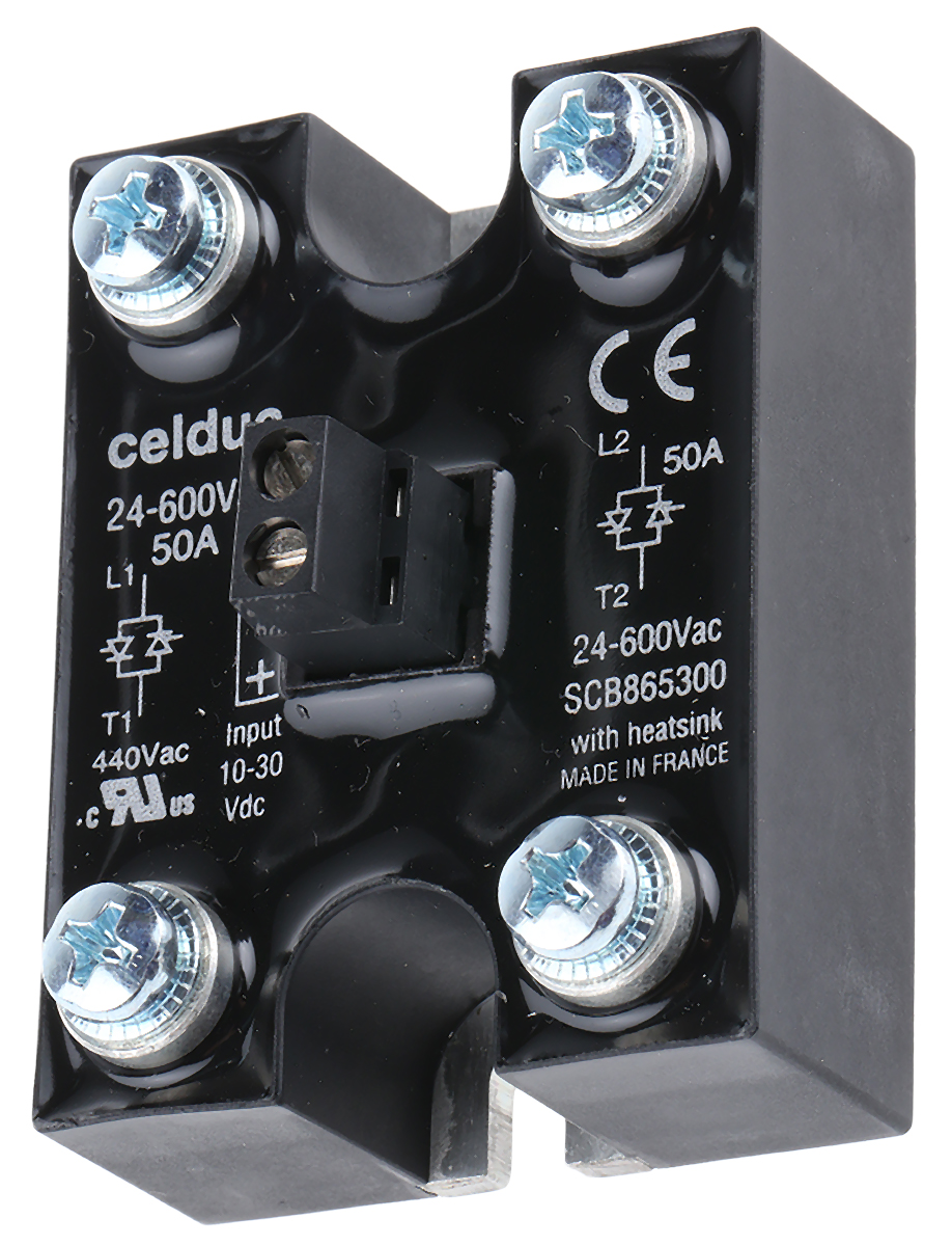 Celduc SCB Series Solid State Relay, 50 A Load, Panel Mount, 600 V ac Load, 30 V dc Control