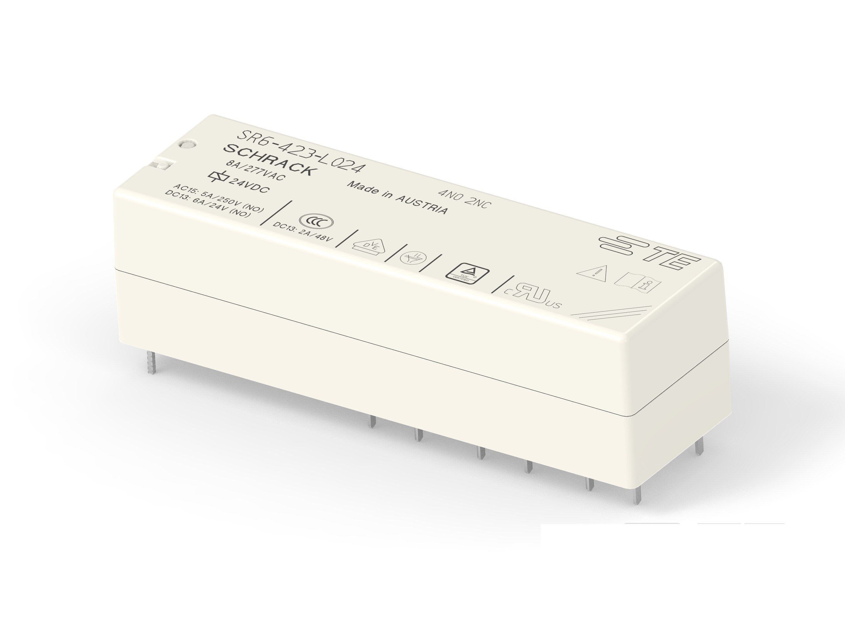 TE Connectivity PCB Mount Force Guided Relay, 24V dc Coil, 8A Switching Current, 4NO/2NC