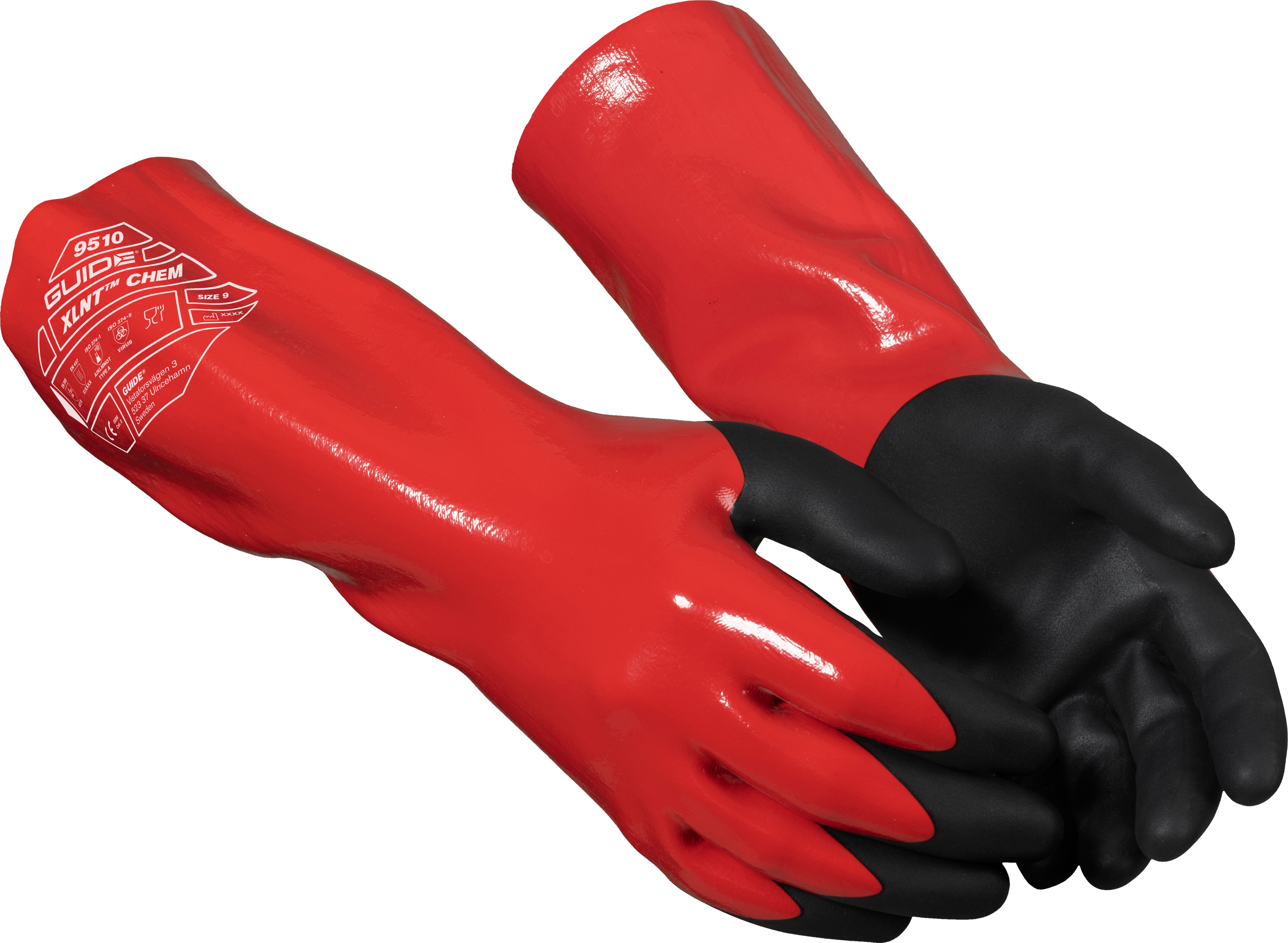 GUIDE GLOVES GUIDE 9510 Black, Red Nylon Elastane, Nitrile, Nylon Work Gloves, Size 10, Nitrile Coating