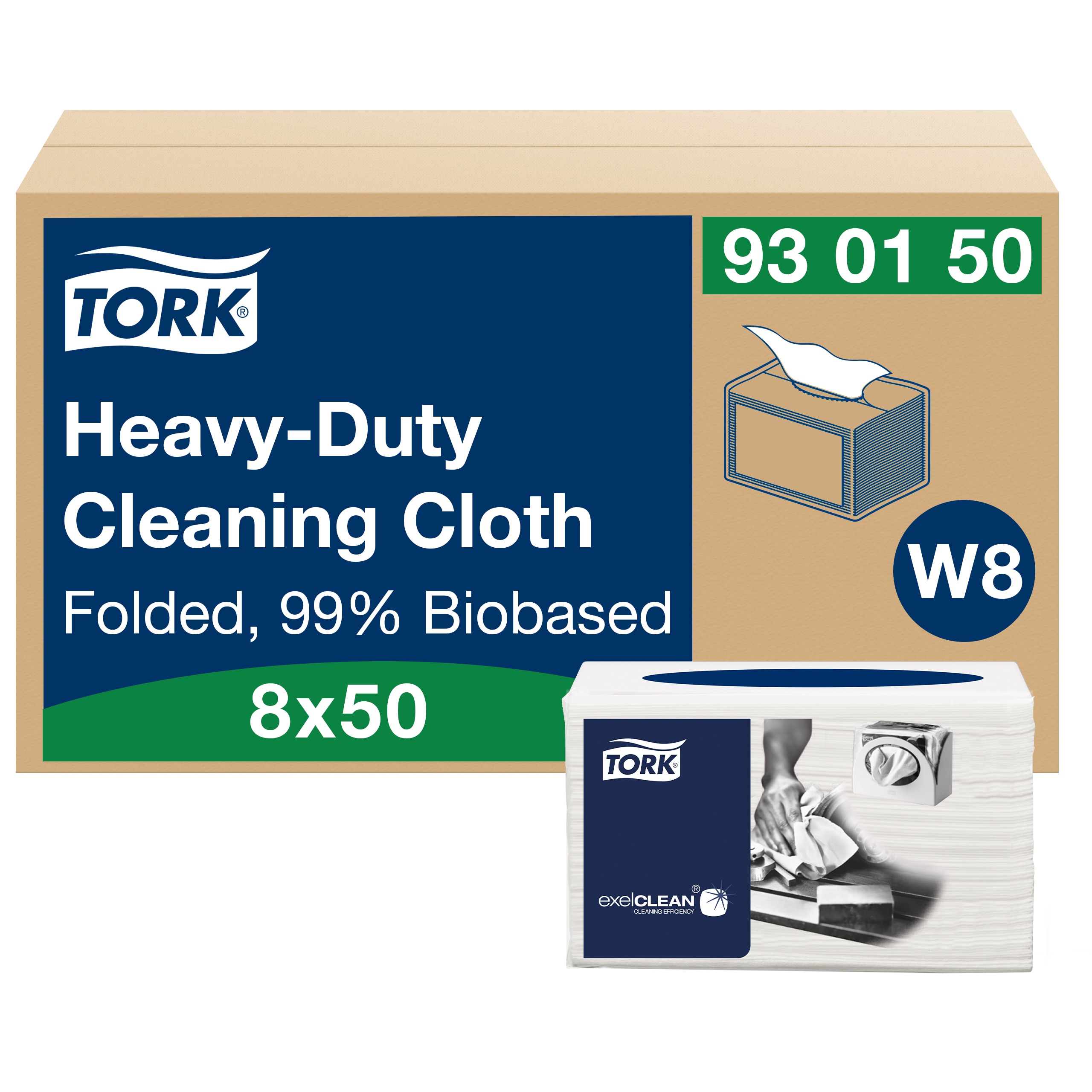 Tork White Cotton Cloths for General Purpose, Dry Use, Box of 8 x 50 Wipes, 15.2cm, Repeat Use