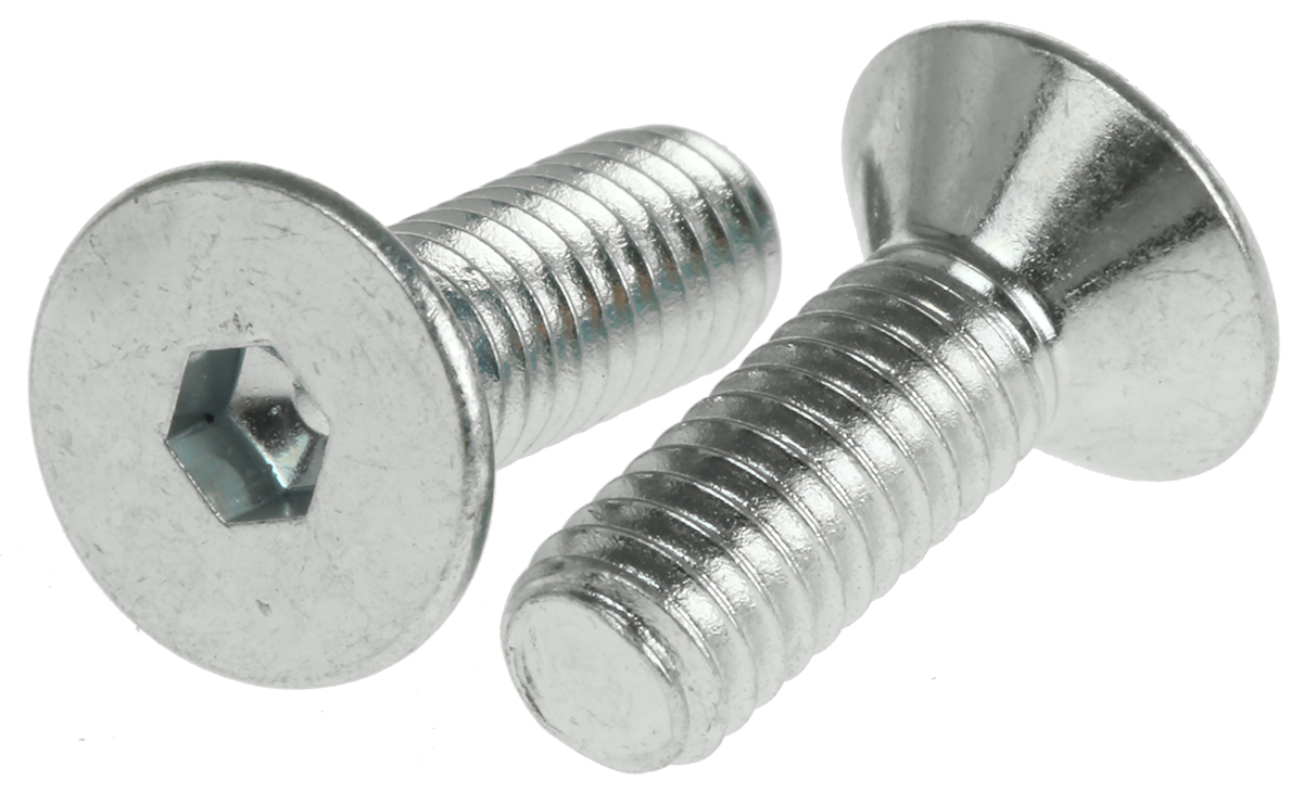 RS PRO Bright Zinc Plated Steel Hex Socket Countersunk Screw, DIN 7991, M4 x 12mm