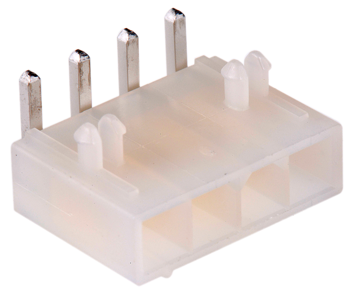 Molex Mini-Fit Jr Series Right Angle Through Hole PCB Header, 4 Contact(s), 4.2 mm Pitch, 1 Row, Shrouded