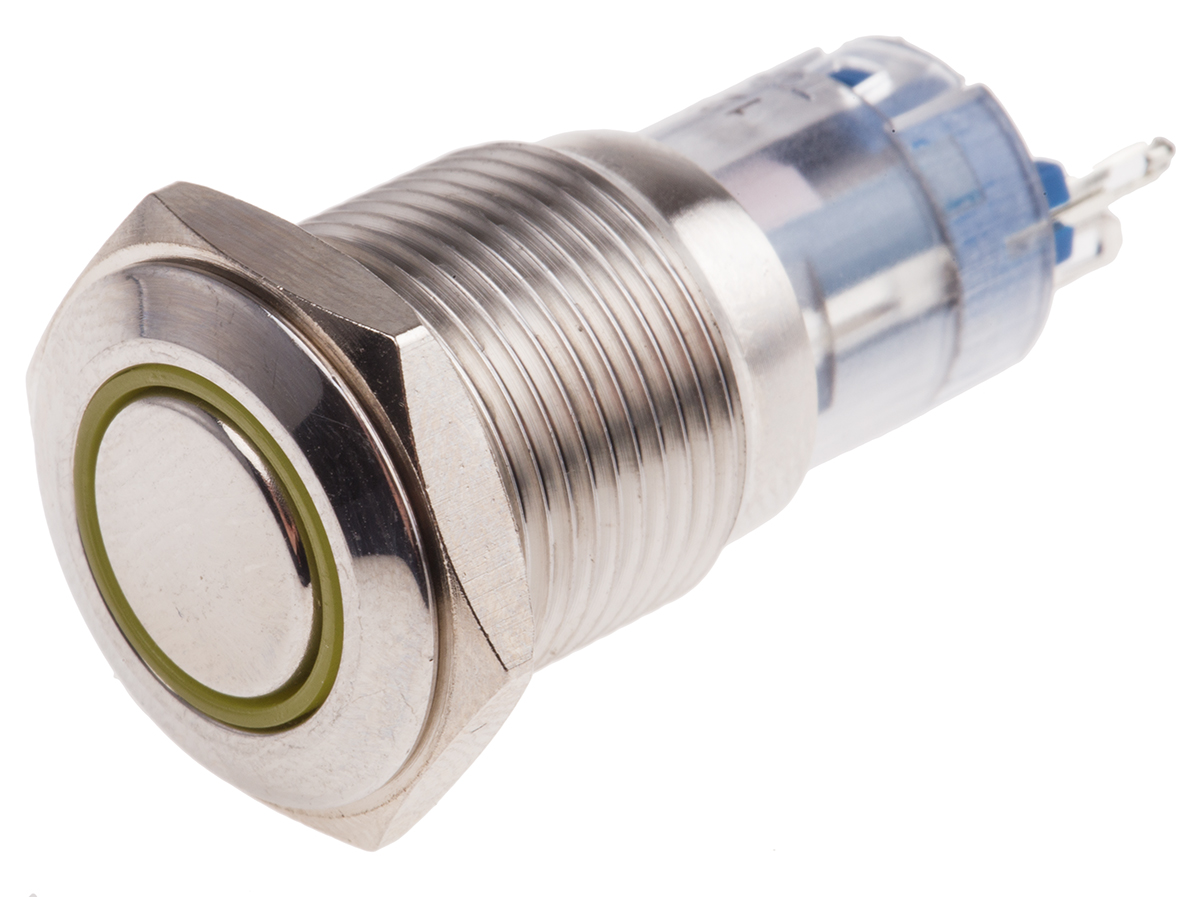 RS PRO Illuminated Push Button Switch, Momentary, Panel Mount, 16mm Cutout, SPDT, Yellow LED, 250V ac, IP65, IP67