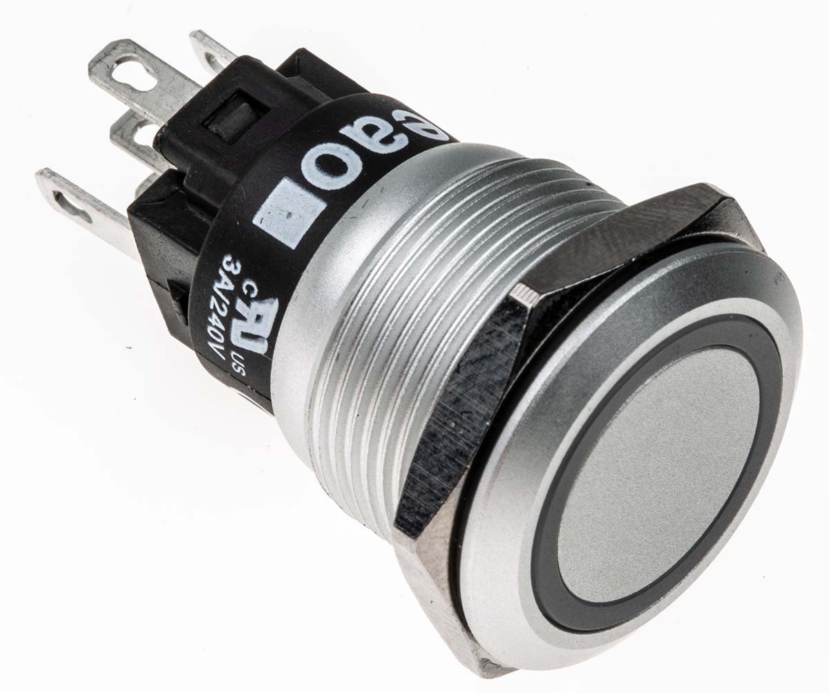 EAO 82 Series Illuminated Push Button Switch, Momentary, Panel Mount, 19mm Cutout, SPDT, Green LED, 240V, IP65, IP67