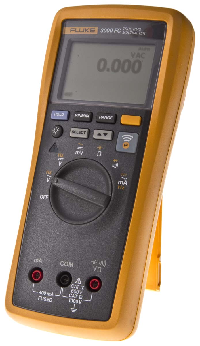 Fluke 3000 FC Handheld Digital Multimeter, True RMS, 400mA ac Max, 400mA dc Max, 1000V ac Max