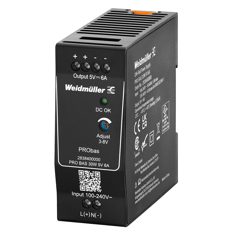Weidmüller PRO BAS DIN Rail Power Supply, 264V ac ac, dc Input, 5V dc dc Output, 6A Output, 30W