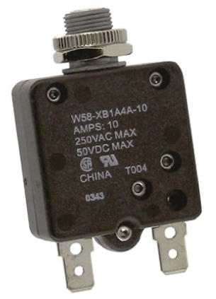 TE Connectivity Thermal Circuit Breaker - W58  Single Pole 50 V dc, 250V ac Voltage Rating, 10A Current Rating