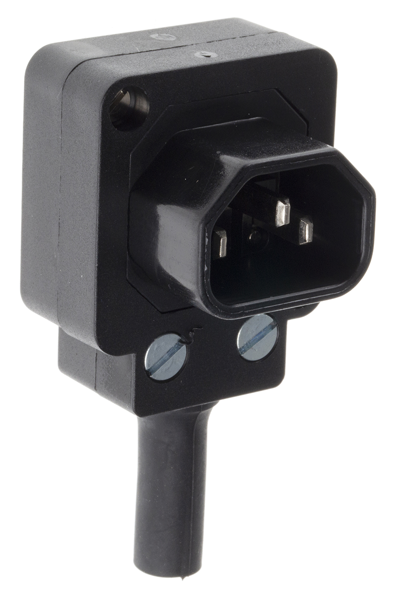 Bulgin C14 Right Angle Cable Mount IEC Connector Male, 10A, 250 V