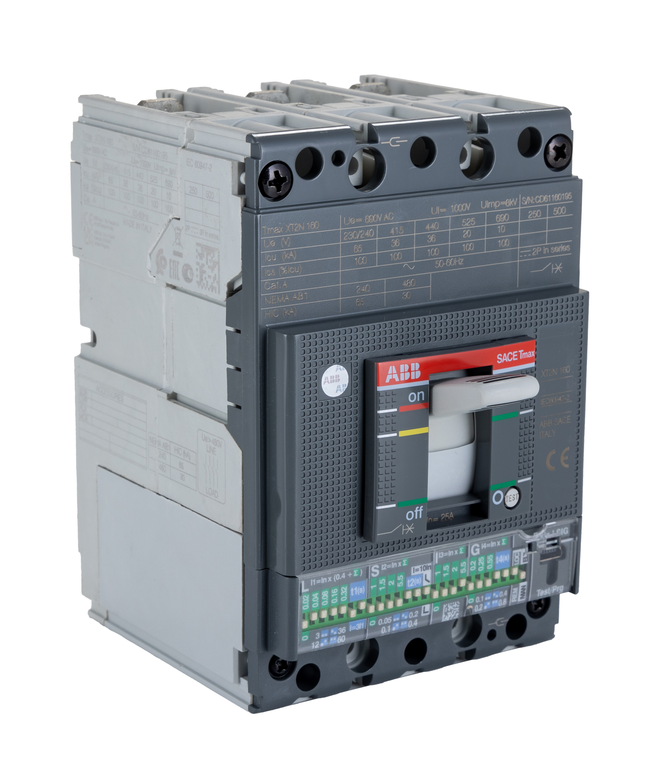 ABB, XT2N MCCB 3P 25A, Breaking Capacity 65 kA, Fixed Mount