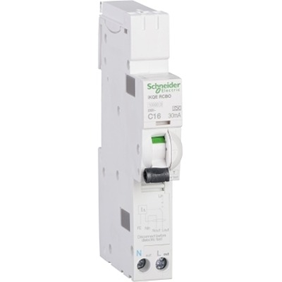Schneider Electric RCBO, 16A Current Rating, 1P+N Poles, 30mA Trip Sensitivity, Type C, Acti9 Range