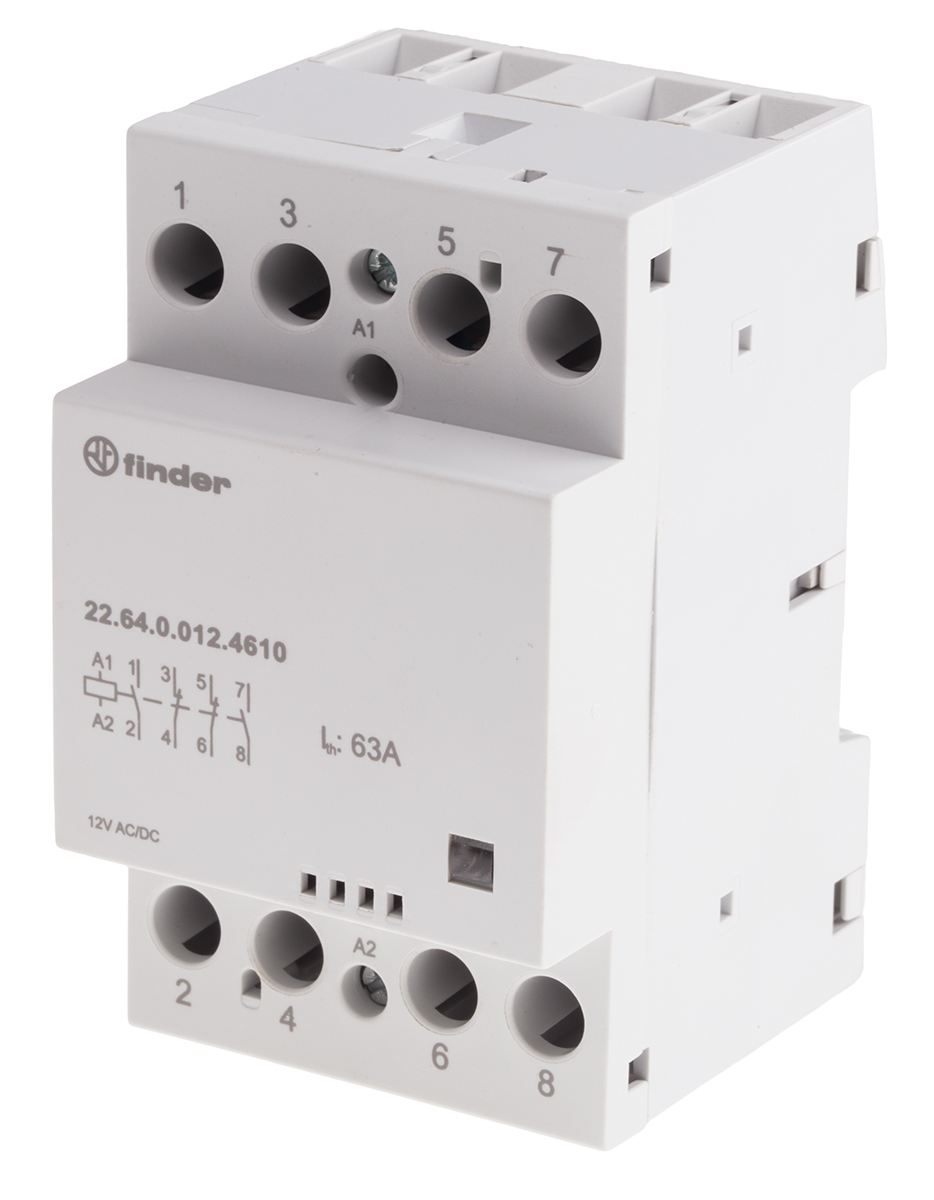 Finder 22 Contactor, 12 V Coil, 4-Pole, 63 A