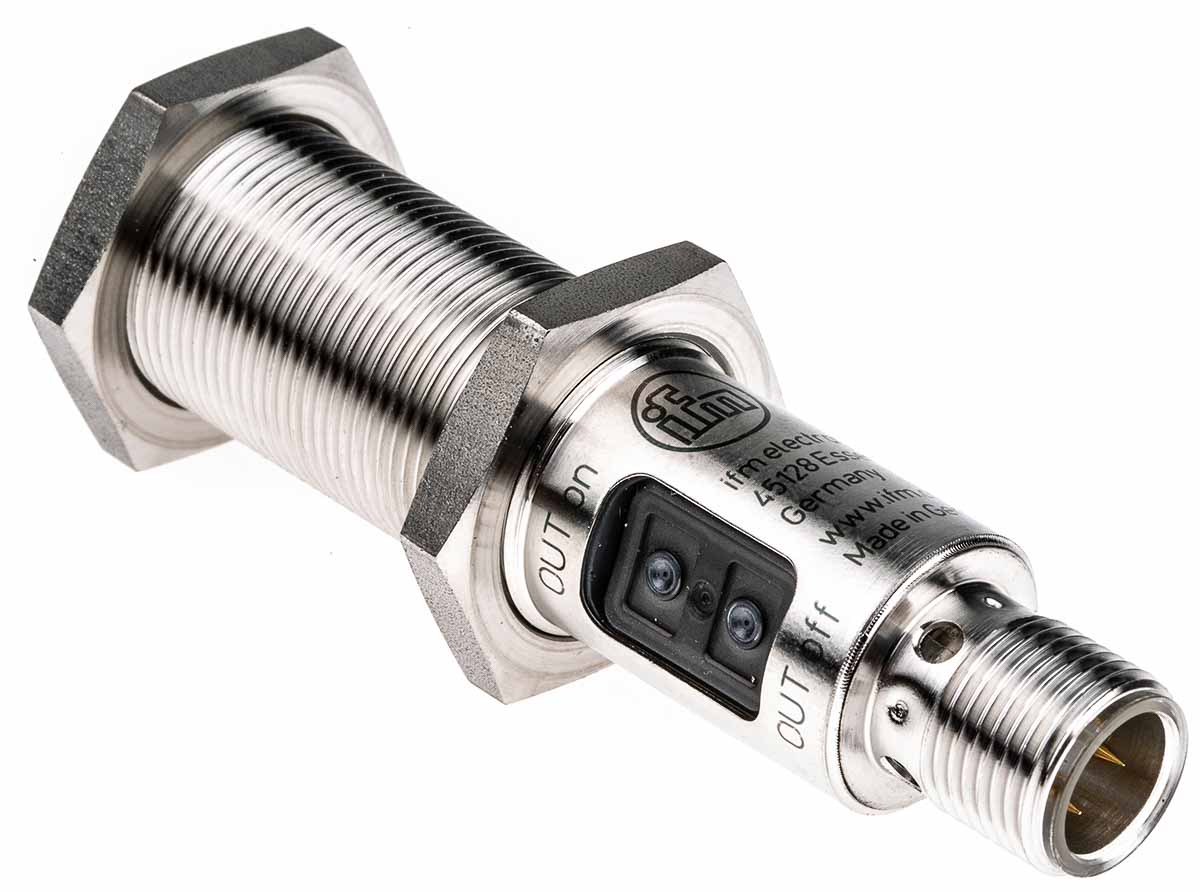 ifm electronic Retroreflective Photoelectric Sensor, Barrel Sensor, 30 mm → 5 m Detection Range