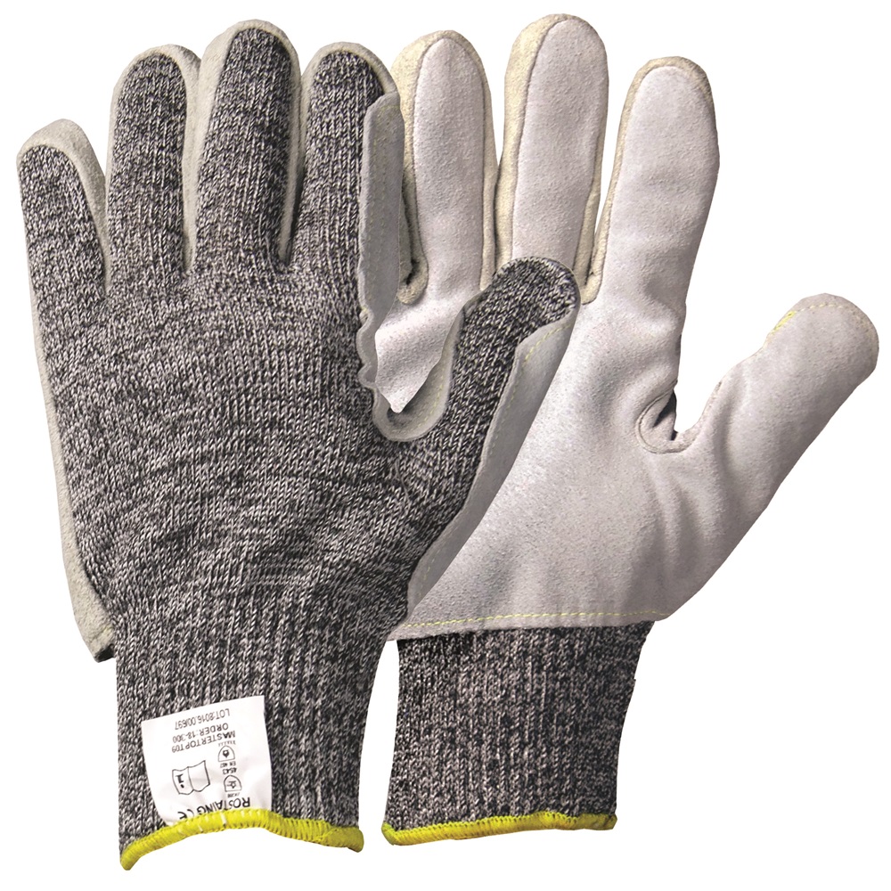 Rostaing MASTERTOPT Grey High Performance Polyethylene, Polyamide Cut Resistant Gloves, Size 8, Leather Coating