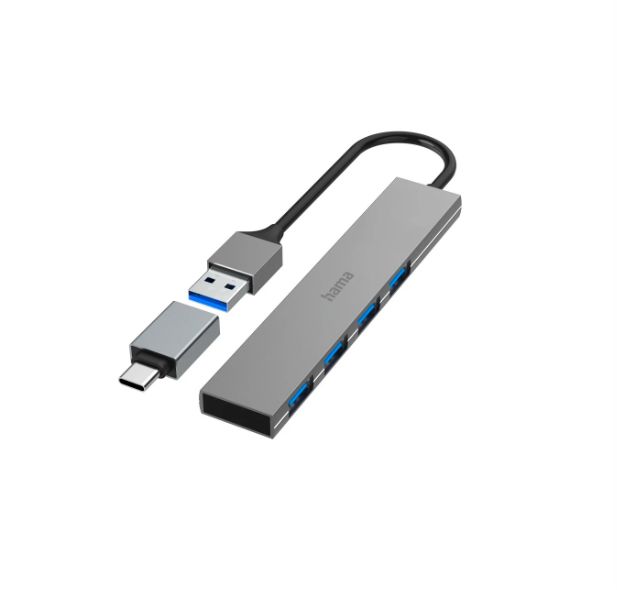 Hama 4 Port USB 3.2 USB A, USB C USB C Hub, USB Powered, 10.7 x 0.7 x 2.1cm