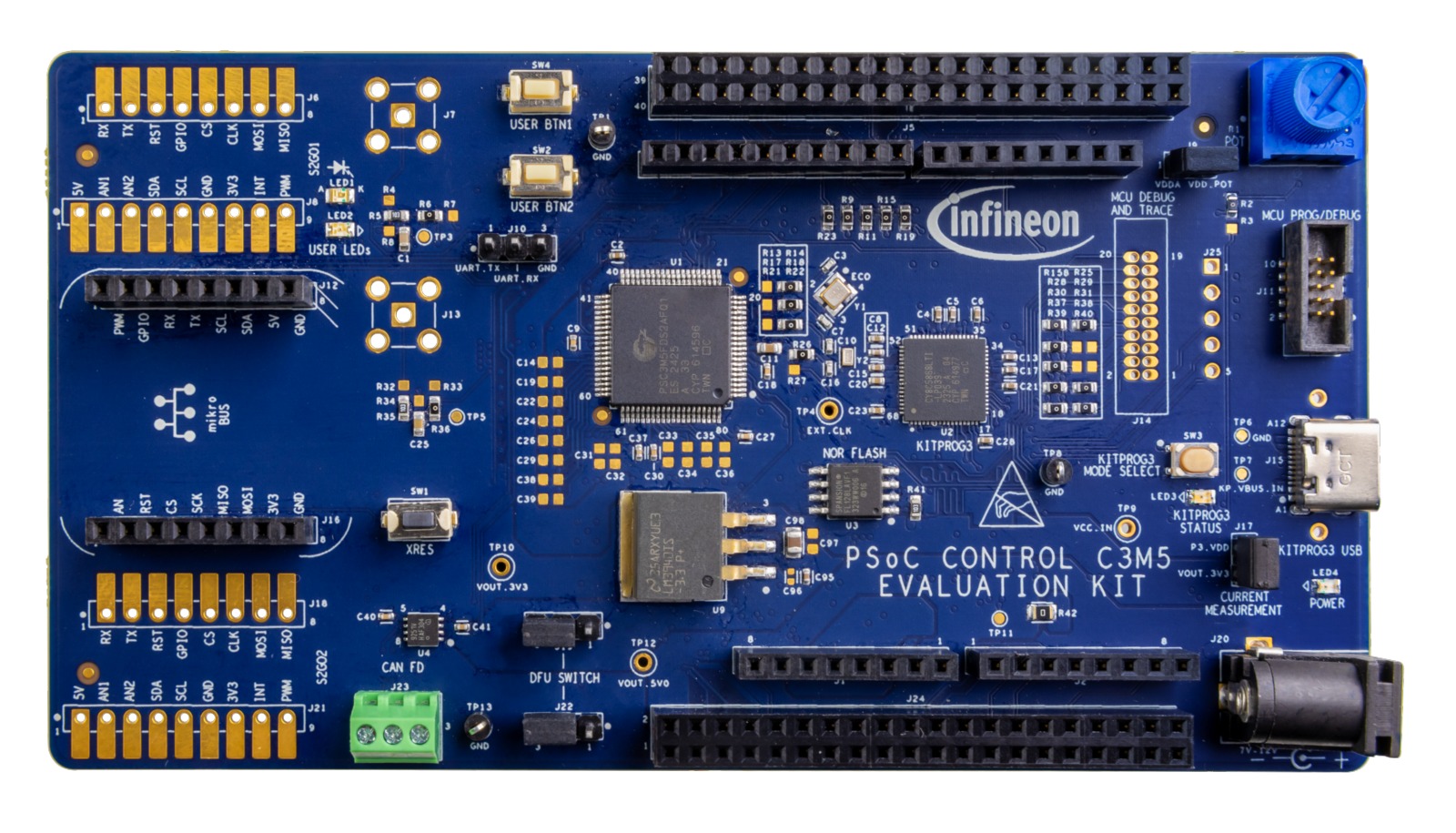 Infineon Evaluation Board Evaluation Kit for PSOC Control C3M5 Evaluation Kit, USB TypeA To USB TypeC cable, Jumper