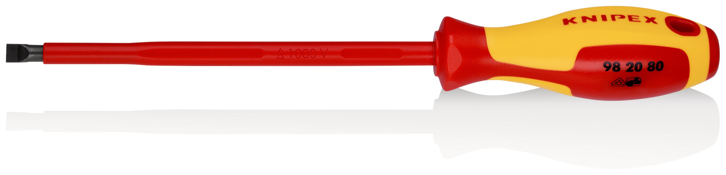 Knipex Slotted Insulated Screwdriver, 8 mm Tip, 175 mm Blade, VDE/1000V, 295 mm Overall
