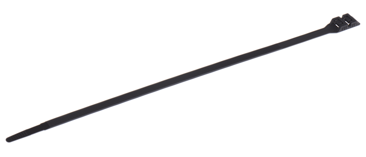 RS PRO Cable Tie, Double Locking, 360mm x 9 mm, Black Nylon, Pk-100