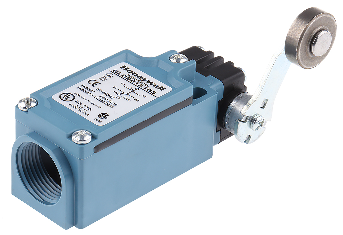 Honeywell GLD Series Roller Lever Limit Switch, NO/NC, IP66, SPDT 1NO/1NC, Thermoplastic Housing, 300V ac Max, 10A Max