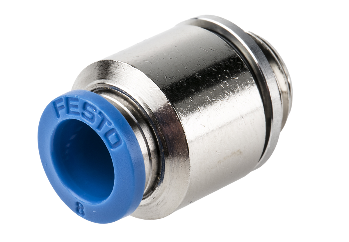 Festo QS Series Straight Threaded Adaptor, G 1/4 Male to Push In 8 mm, Threaded-to-Tube Connection Style, 186110