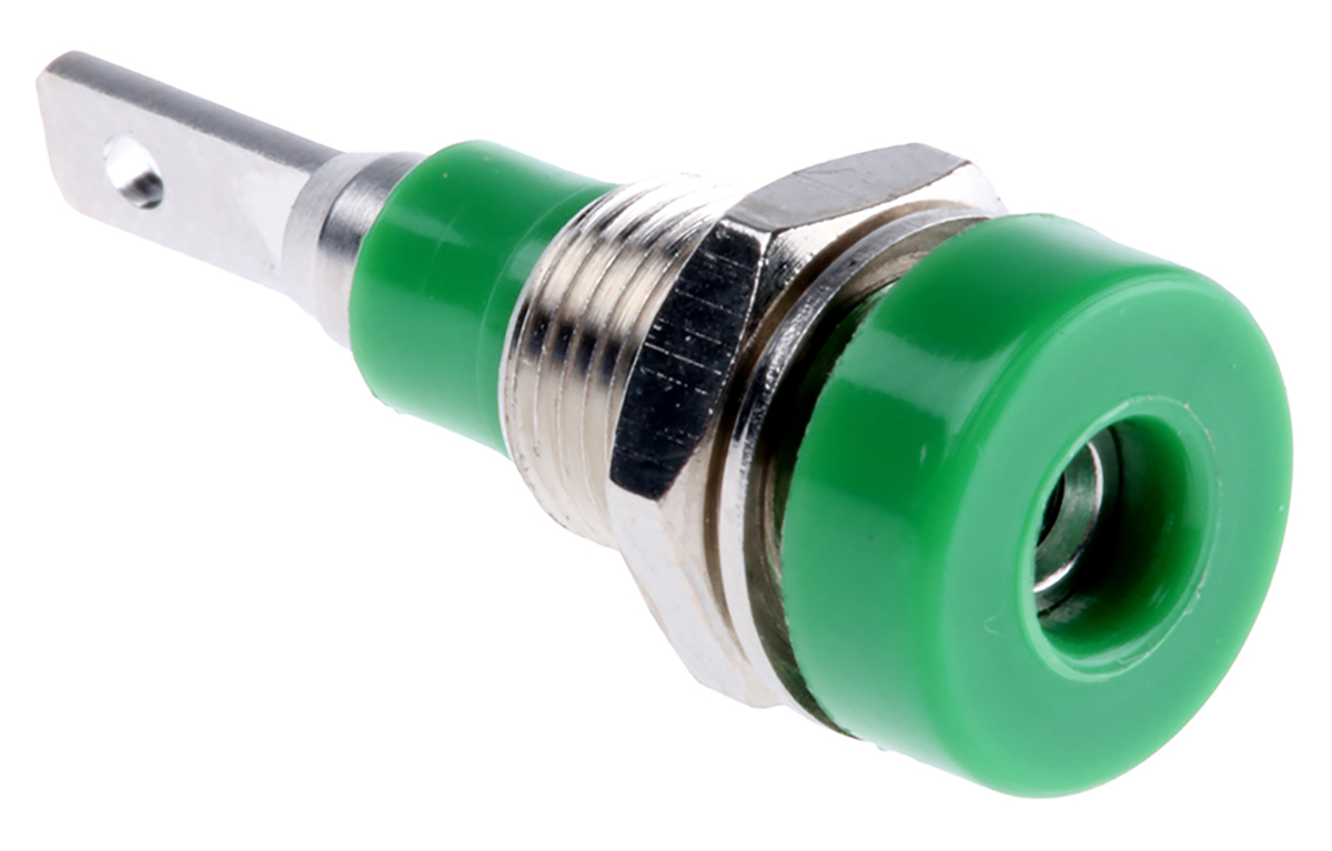 Staubli Green Female Banana Socket, 2mm Connector, Tab Termination, 10A, 30 V, 60V dc