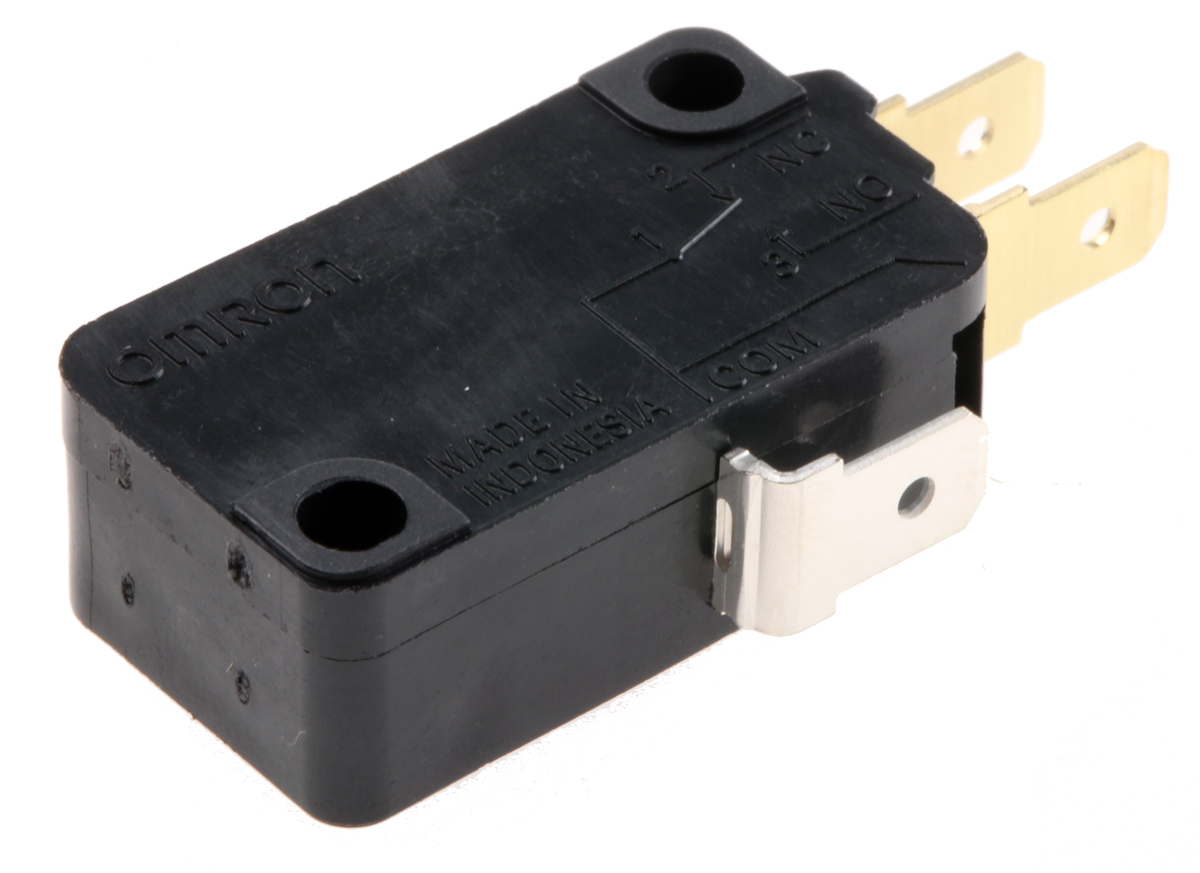 Omron Pin Plunger Micro Switch, Tab Terminal, 16 A @ 250 V ac, SP-CO, IP40