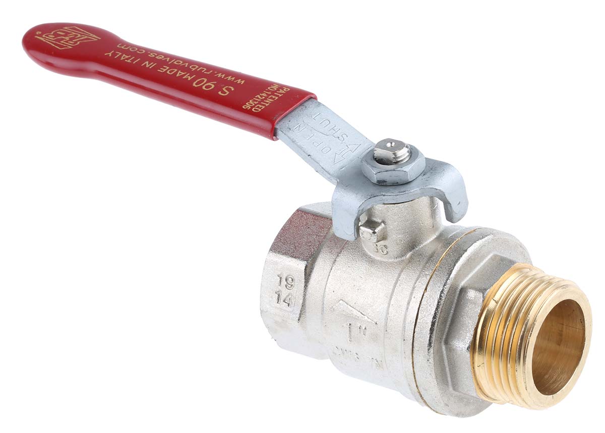 RS PRO Brass Full Bore, 2 Way, Ball Valve, Threaded, BSPP 1in, 40 → 30bar Operating Pressure