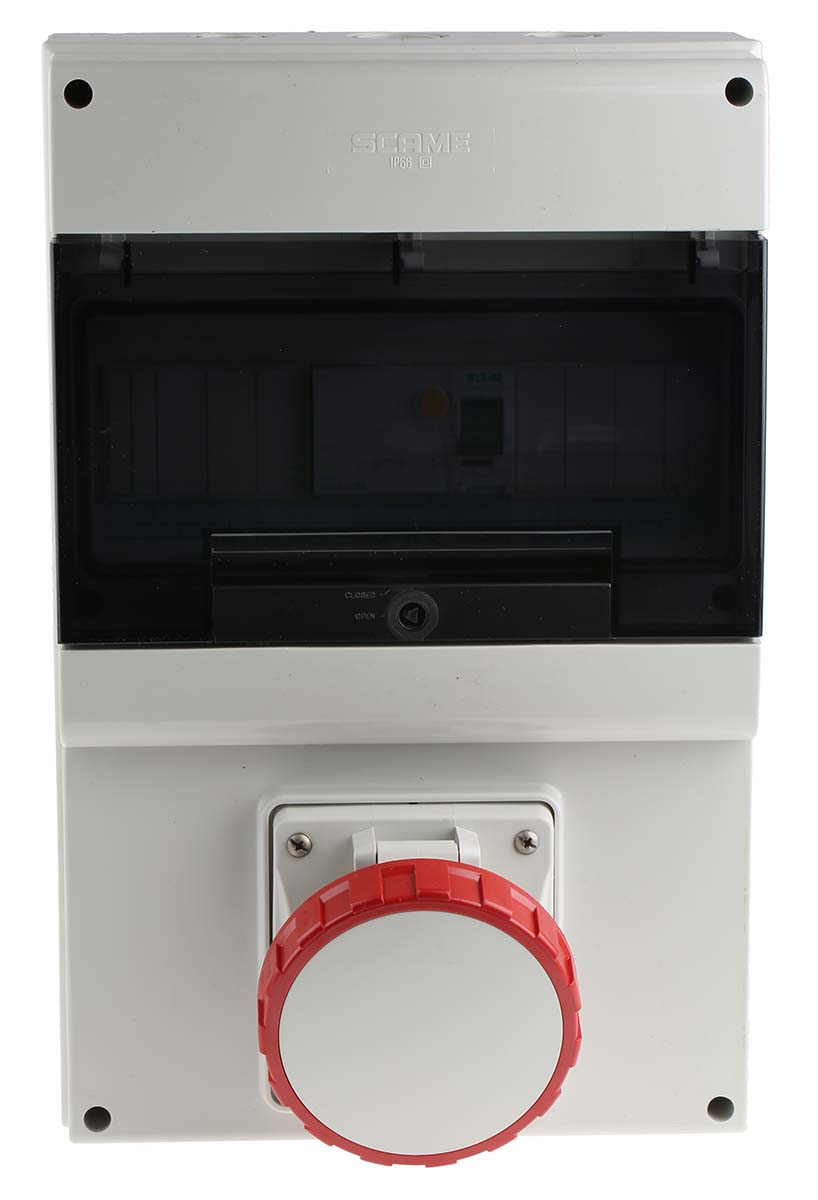 Scame, DOMINO IP66 Red Wall Mount 3P + N + E RCD Industrial Power Connector Socket, Rated At 63A, 415 V