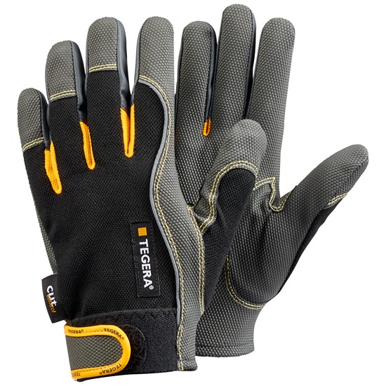 Tegera Black, Grey, Yellow Synthetic Leather Work Gloves, Size 9