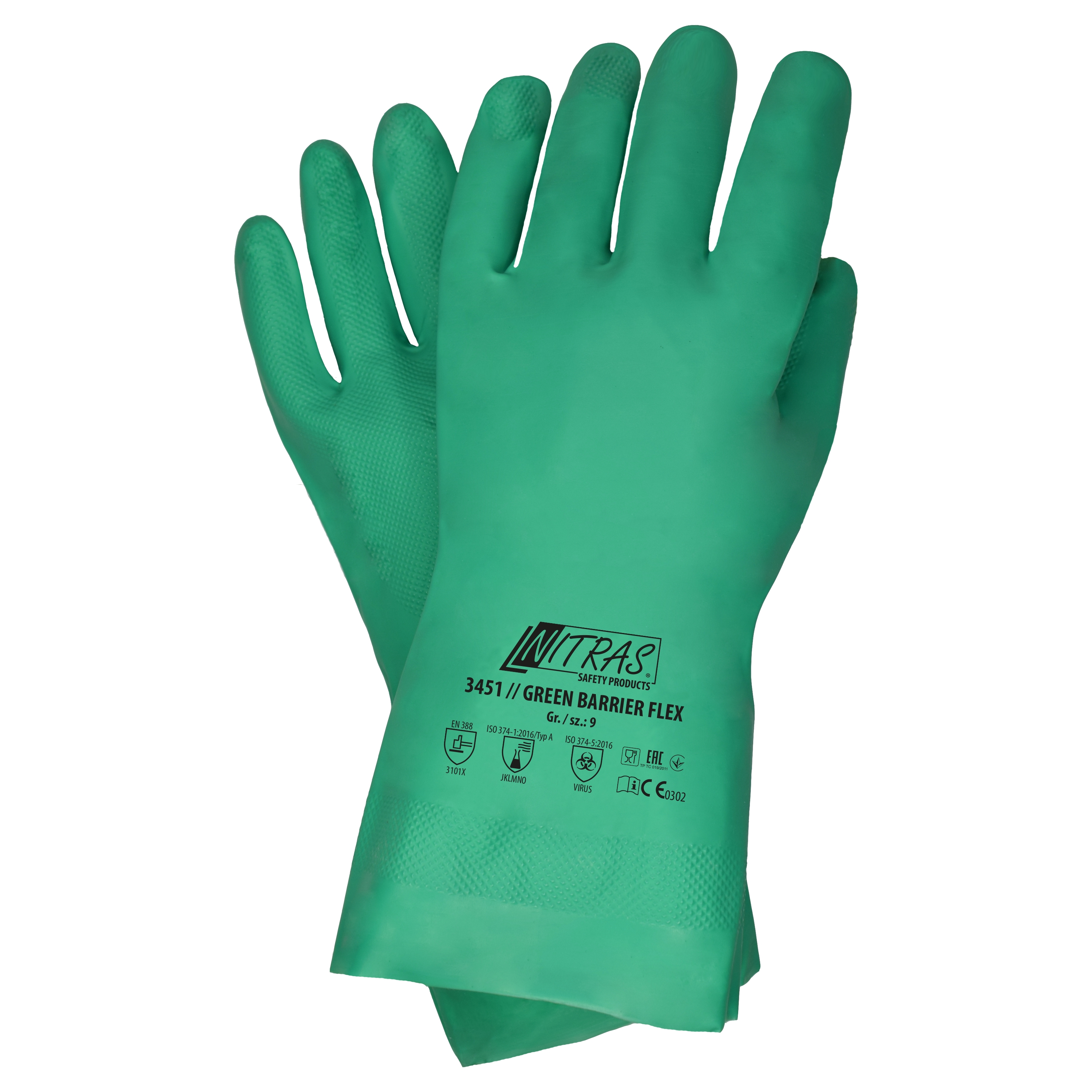 NITRAS SAFETY 3451 Green Nitrile Glove, Size 10