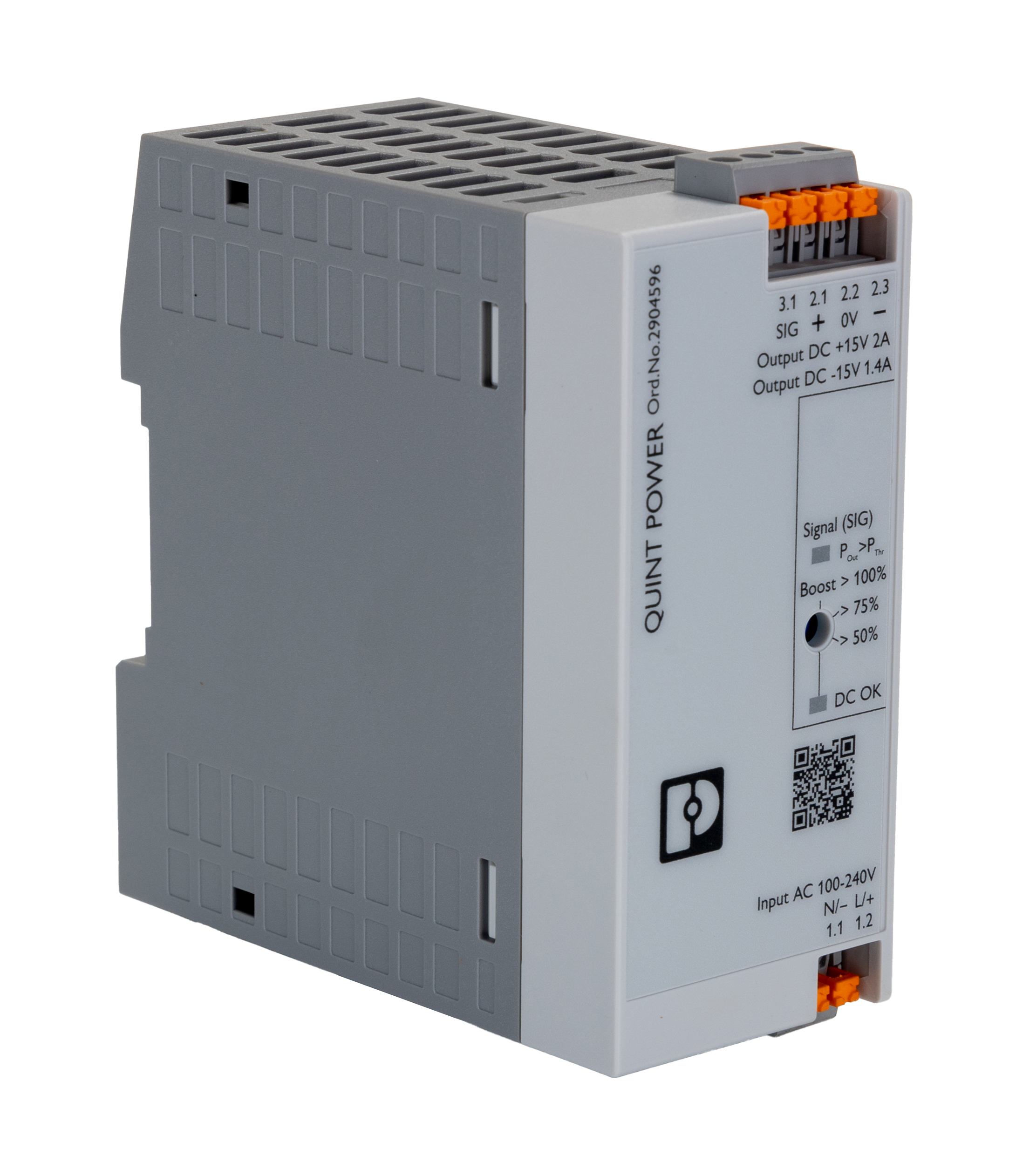 Phoenix Contact QUINT POWER Switched Mode DIN Rail Power Supply, 240V ac ac Input, 15V dc dc Output, 2A Output, 100W