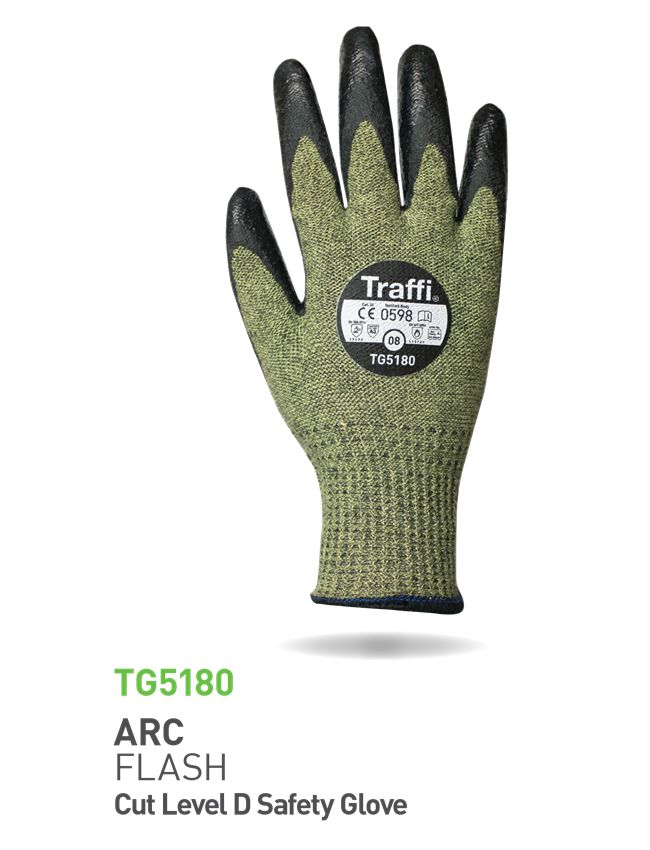Traffi Green Cotton Acrylic, Aramid, Fibreglass Work Gloves, Size 7